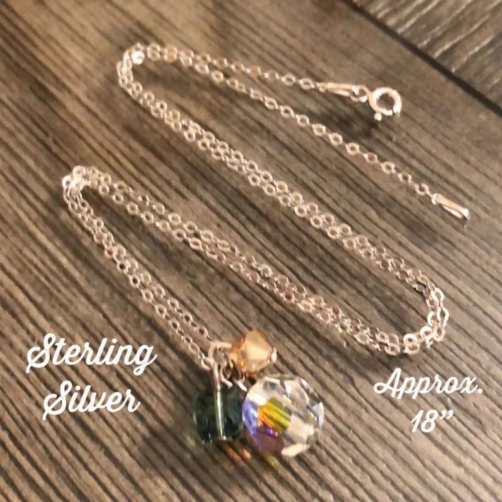 Sterling Silver Round Link Chain Cut Crystal Charm